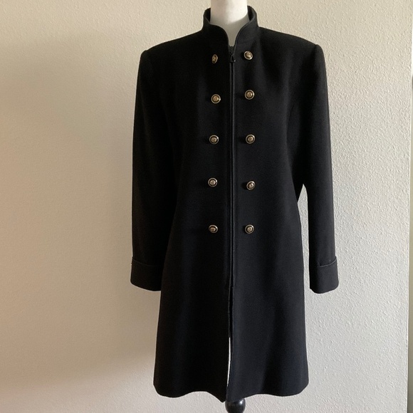CHARLES KLEIN Vintage Black Wool Coat Notched Collar Size Extra Large EC - Picture 7 of 9